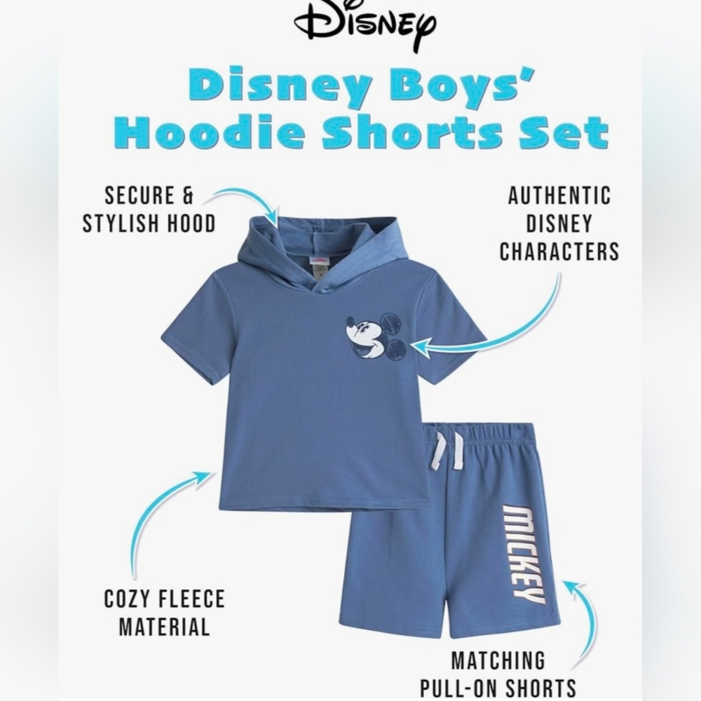 Disney Baby Mickey Mouse Hooded sweatshirt and short 2-Piece Outfit Set - Picture 2 of 6